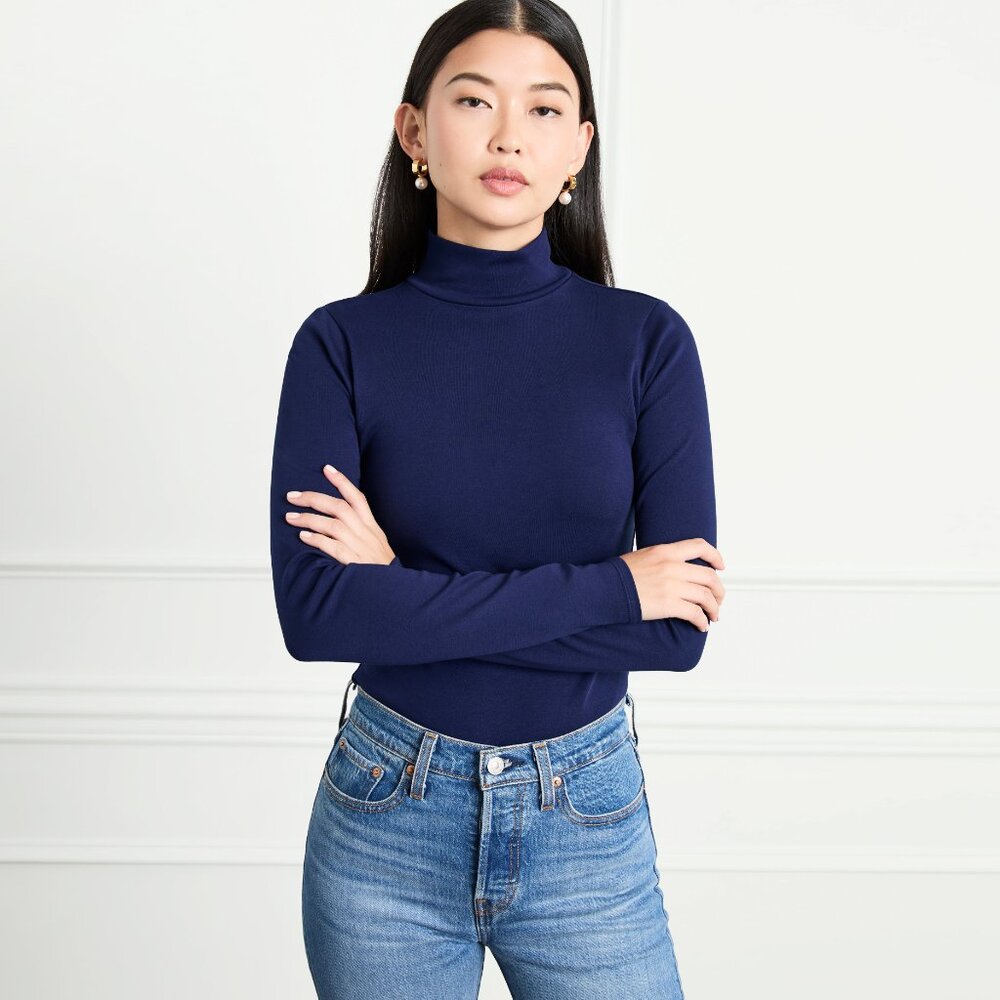 NWT Hill House Home The Luna Bodysuit Navy Cotton Jersey Size Medium Turtleneck